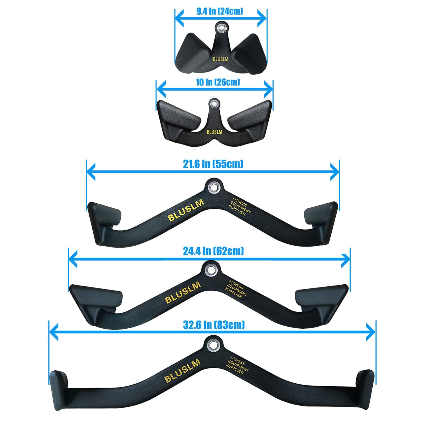 BLUSLM LAT Pull Down Bar for Cable Machine, LAT Pulldown Attachments T-bar V-bar Cable Attachment for Gym, Back Tricep Strength Training Handle (5 Pieces)