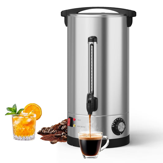 Sunvasagoo 110 Cups Double Wall Insulated Commercial Coffee Urn, 16L / 4.2 Gal Stainless Steel Hot Beverage Dispenser with Auto Temperature Control for Catering & Buffets, Silver