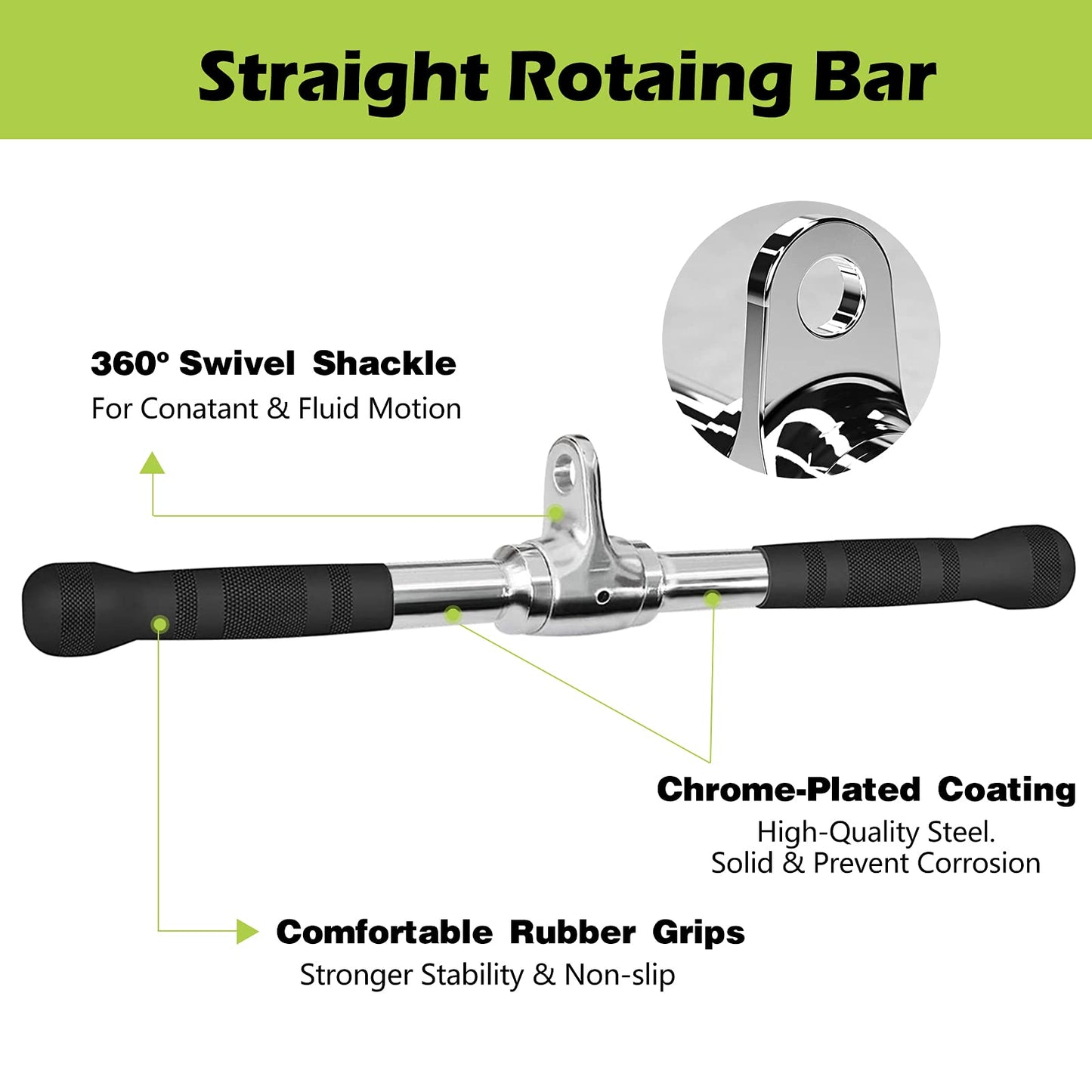 6 Pieces Cable Machine Accessories Set - LAT Bar Cable Machine Attachment, Double D Handle, V-Shaped Bar, Tricep Rope, Rotating Straight Bar & Ankle Straps, for Arm Strength Workout Training