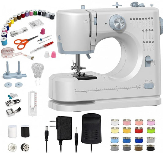 SEDNEE Sewing Machine for Beginners, 16 Built-In Stitches, Small Sewing Machine with Accessory Kit, 2-Speed, Foot Pedal, Storage Drawer, Portable Tabletop Full-Feature Design for Home DIY (Grey)