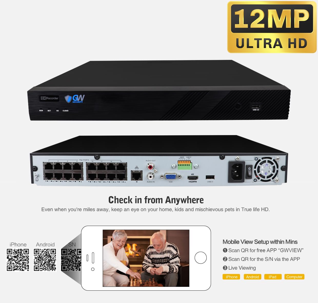 GW Security 16 Channel 6K NVR 8MP (3840x2160) IP PoE Security Camera System with 16 UHD 4K 2.7-13.5mm Motorized Zoom Face Recognition Waterproof AI Dome Camera, Intelligence AI Smart Functions