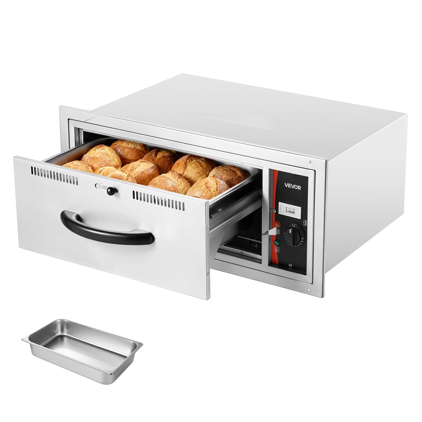 VEVOR Commercial Electric Drawer Warmer, Single-Drawer Stainless Steel Food Warmer, Built-in Installation Warming Drawer Cabinet, 85°F–185°F Wide Temperature Range, for Restaurant, Hotel & Bakery