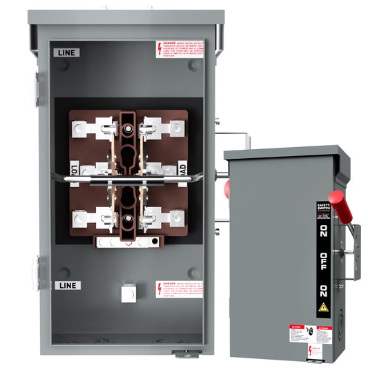 Tzechkii 200A Generator Transfer Switch for Home Generator, 48000W Manual Double-Throw Disconnect Switch, 120/240-Volt, NEMA 3R with Wiring Lugs, Indoor/Outdoor (200A 2P Grey)