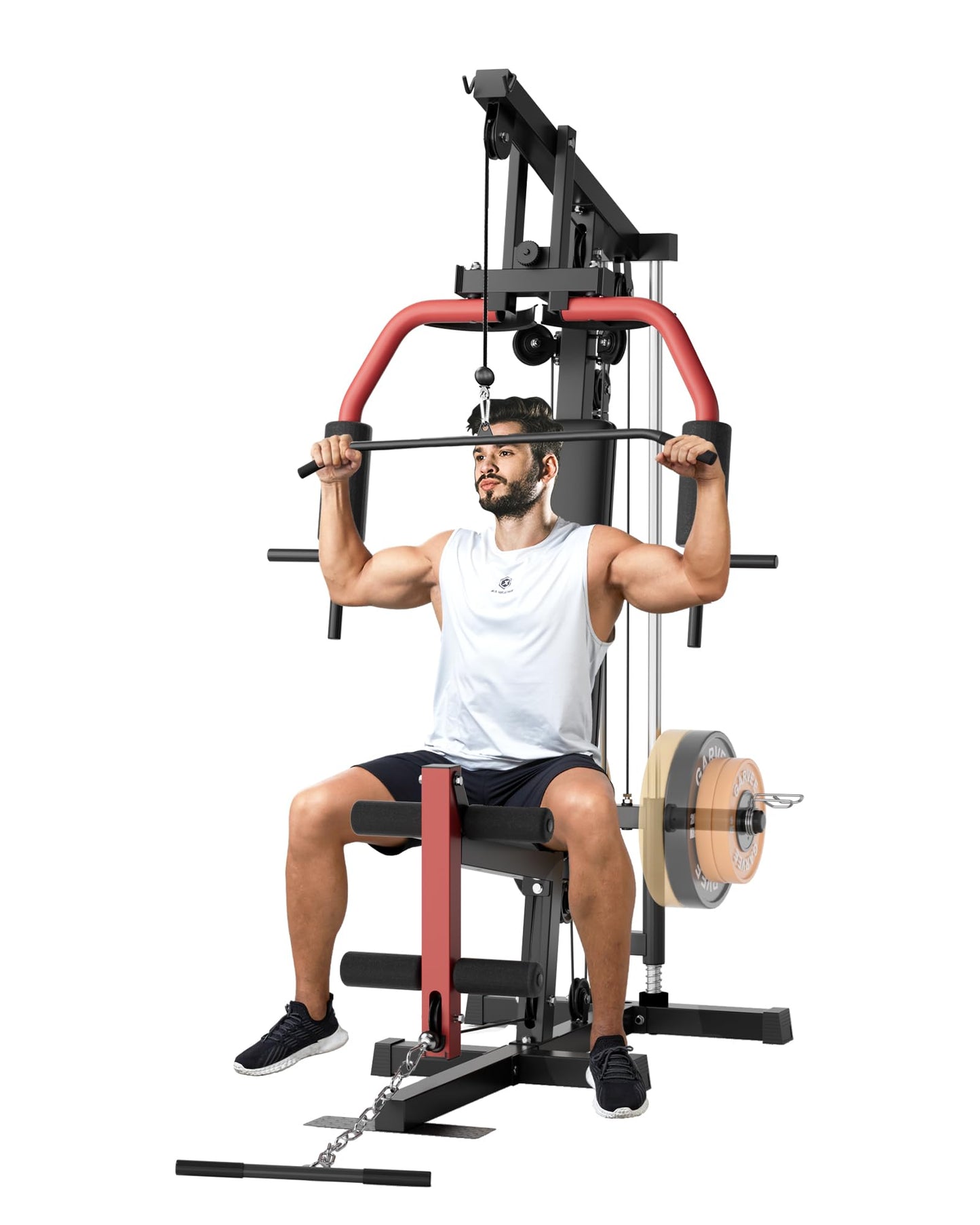 Home Gym Equipment, Compact Weight Machine for Home Full Body Workout, Multifunctional Strength Training Station with LAT Pulldown, Leg Extension, PEC Deck, Fits 1" & 2" Plates, 300LBS