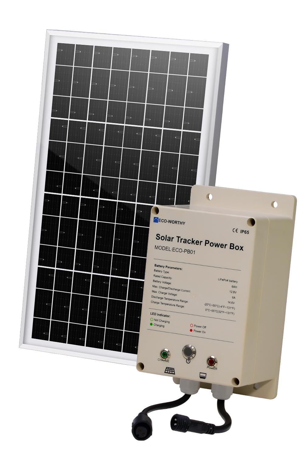 ECO-WORTHY Power Box for Solar Tracker System IP65 Waterproof: 10W Monocrystalline Solar Panel + 6AH 12V LiFePO4 Battery with 3000+ Cycles and BMS Protection Plug and Play for Garden and Outdoor