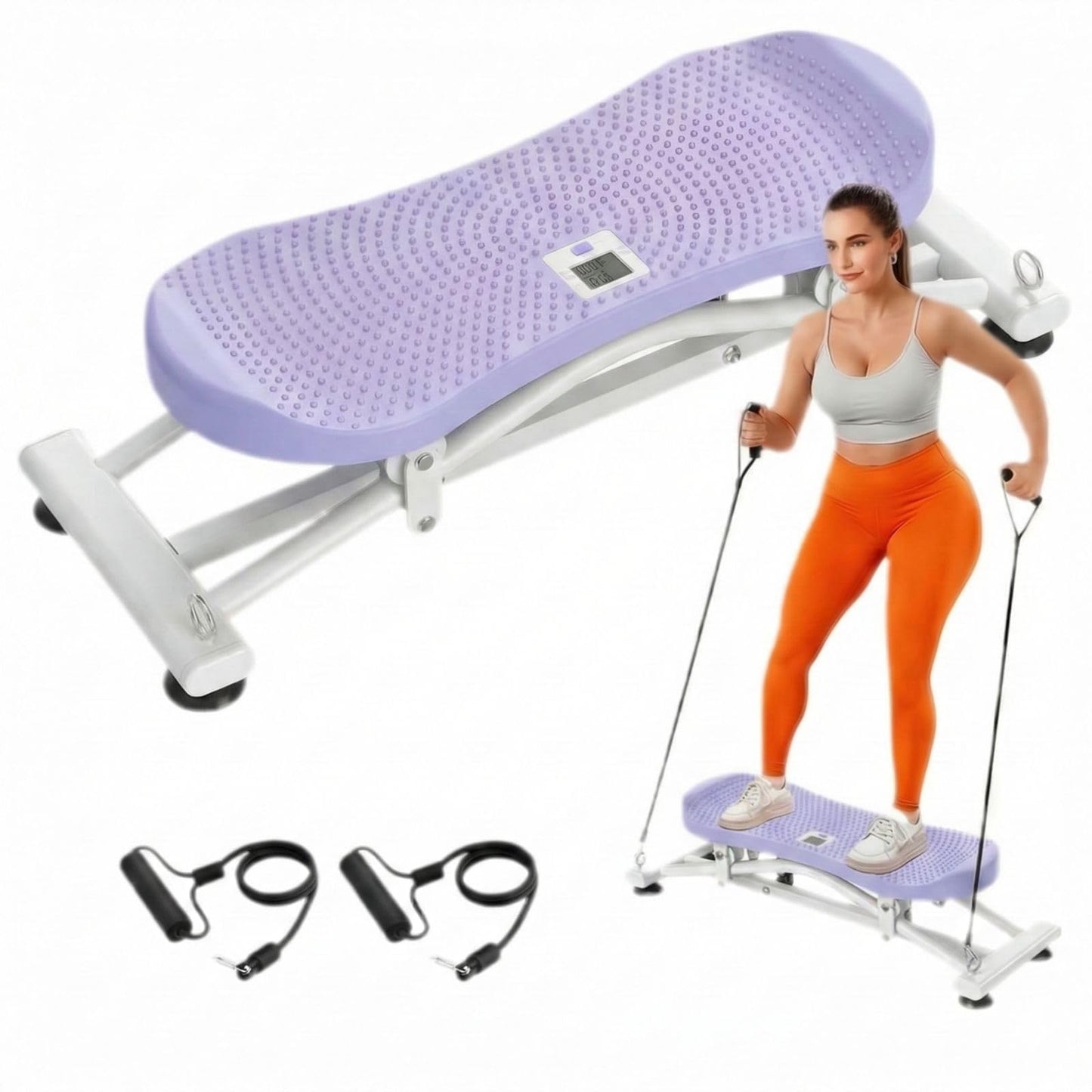 Balance Board for Adults, Rocking Stepper with Resistance Bands, Portable Wobble Board with LCD Monitor, 300 lbs Capacity Ski Trainer for Full Body Workout at Home Gym (Purple)
