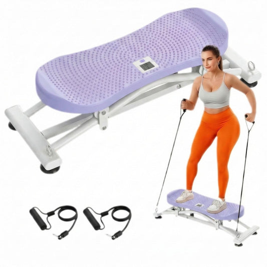 Balance Board for Adults, Rocking Stepper with Resistance Bands, Portable Wobble Board with LCD Monitor, 300 lbs Capacity Ski Trainer for Full Body Workout at Home Gym (Purple)