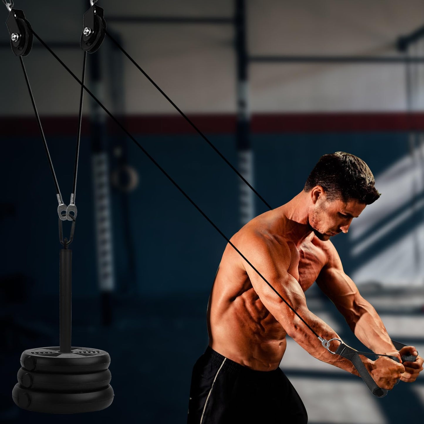 LFJ LAT Pull Down and Lift Weight Pulley System Cable Machine Pulley Attachment for Triceps Pull Down, Biceps Curl, Back, Forearm, Shoulder Home Gym Equipment (Set with Adjustable Bar)