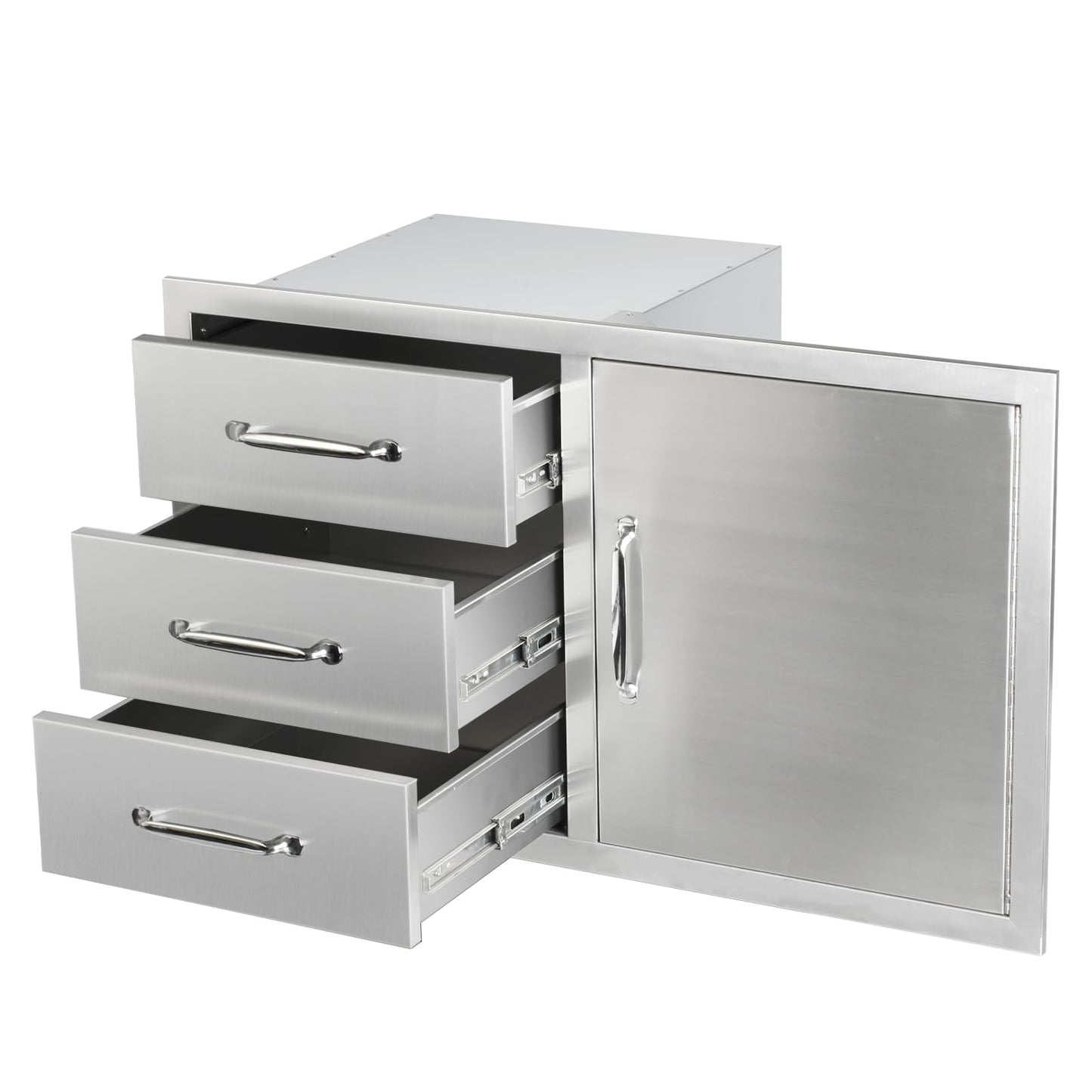 SGOLAN Outdoor Kitchen Door Drawer Combo Cabinet 38.1W x 22.6H x 20.8D BBQ Access Door&Triple Drawers Combo, Stainless Steel Handles for Outdoor Kitchen Island