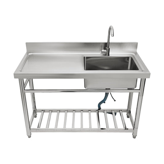 47.2" Stainless Steel Utility Sink with Faucet, 1 Compartment Free Standing Single Bowl Sinks, Commercial Restaurant Kitchen Sink Set with Storage Shelf for Indoor Outdoor