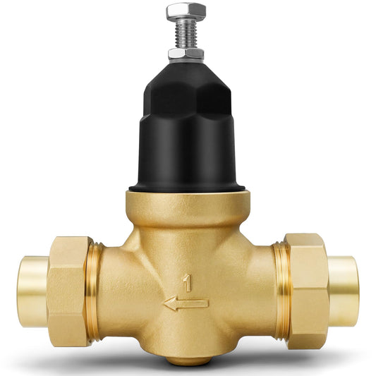 NR3XLDU 1" Brass Pressure Reducing Valve With Double Union FNPT Connection, Built-In Stainless Steel Filter, Primarily Used In Residential Settings And Public Entrances