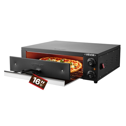 VEVOR Electric Pizza Oven, 16 in Countertop Pizza Oven, 77 to 572°F Temp Range, 1750W Indoor Pizzas Maker w/Timing & Temp Control, Pizzas Cooker w/Dual Heat Tube, Grill Rack, for Kitchen & Commercial