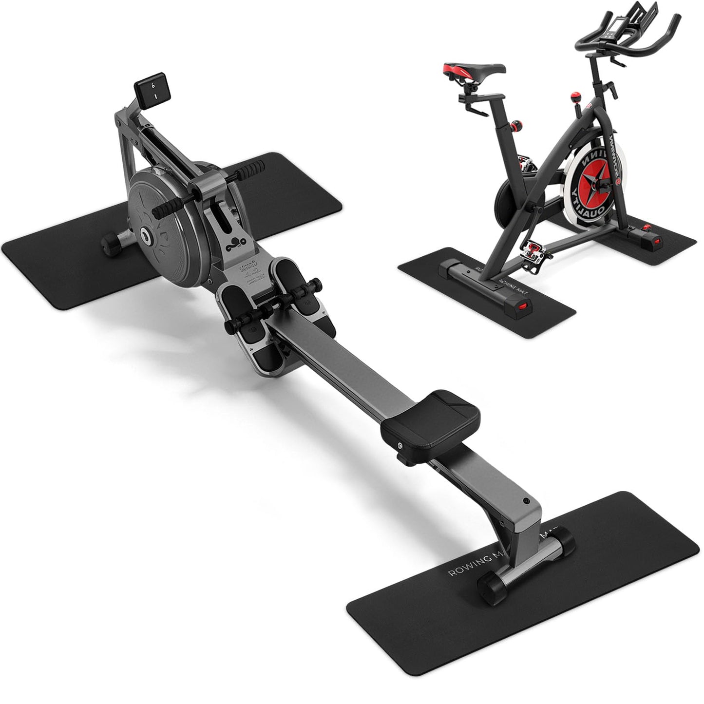 TOBWOLF 2PCS Rowing Machine Mat, Non-Slip Exercise Bike Mats for Home Gym Workout, Treadmill Mats Protector for Carpet & Hardwood Floors, Rower Mat for Hydrow, Concept 2, Peloton Rower Machine