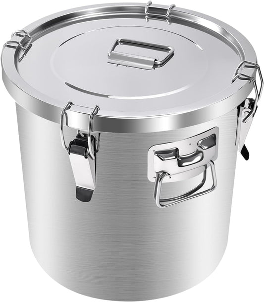 Tircoiude 304 Tainless Steel Large Airtight Canister, 60L/15.8Gal Dog Food Storage Container with Lockable Lid Carry Handle for Liquid Storage, Brewing, Kitchen Commercial Use