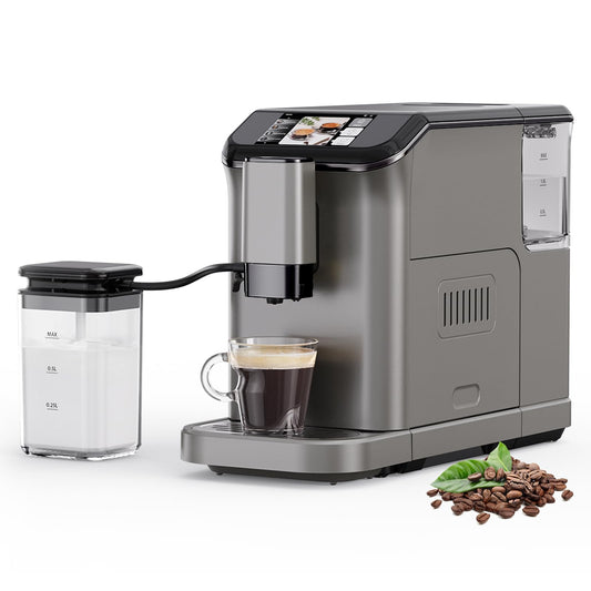 Super Automatic Espresso Machine & Coffee Maker, 20Bar Pressure, Built-in Conical Burr Grinder & Milk Frother, 6 One-Touch Recipes, Auto Clean, 1.5l Water Tank, for Home Office, 120v, Grey