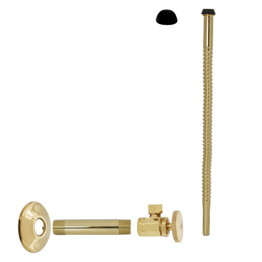 Westbrass D103K12-6-01 1/2" IPS x 3/8" OD x 12" Corrugated Riser Supply Line Kit with Round Handle Angle Supply Shut Off Valve for Faucet and Toilet, Polished Brass (6-Pack)