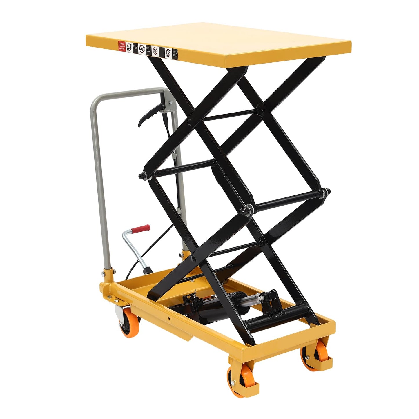 Hydraulic Lift Table Cart 770LBS Capacity Single Scissor 30.5" Lifting Height with 4 Wheels and Non-Slip Pad for Material Handling Transportation, Yellow