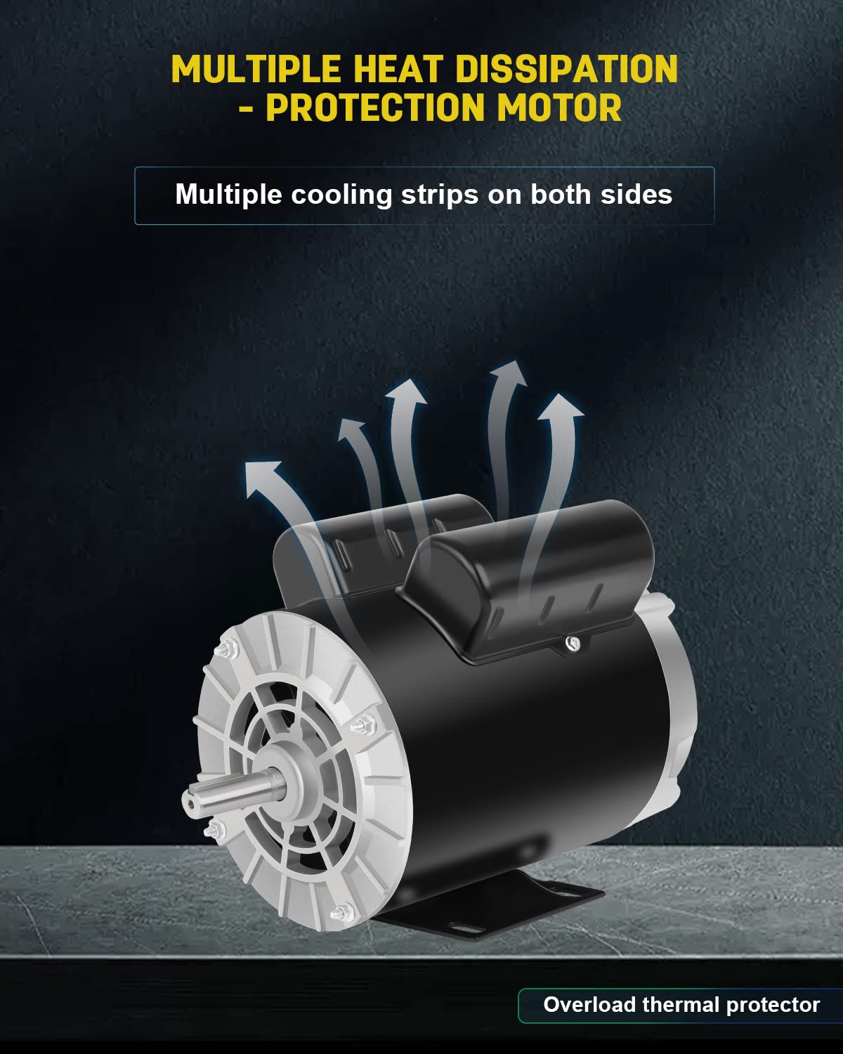 3.7 HP Air Compressor Motor, 3450 RPM Electric Motor, 230V 17.2A Single Phase Motor, 56 Frame 5/8" Keyed Shaft, Commercial-Duty CCW Rotation, 1.88" Shaft Length for Air Compressors