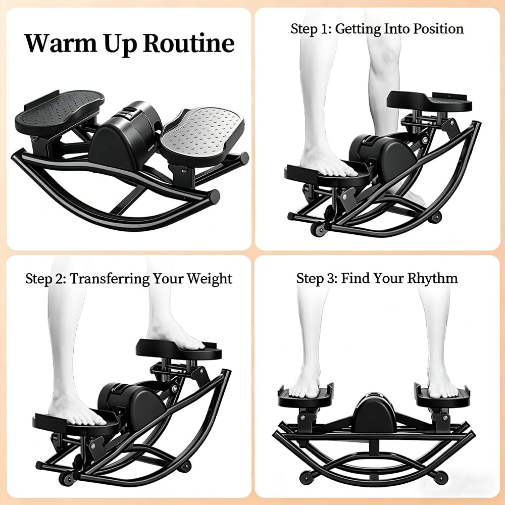 Rocking Stepper for Exercise at Home Portable Lateral Rock Stepper from Side to Side with Resistant Bands and Non-Slip Mat - Black