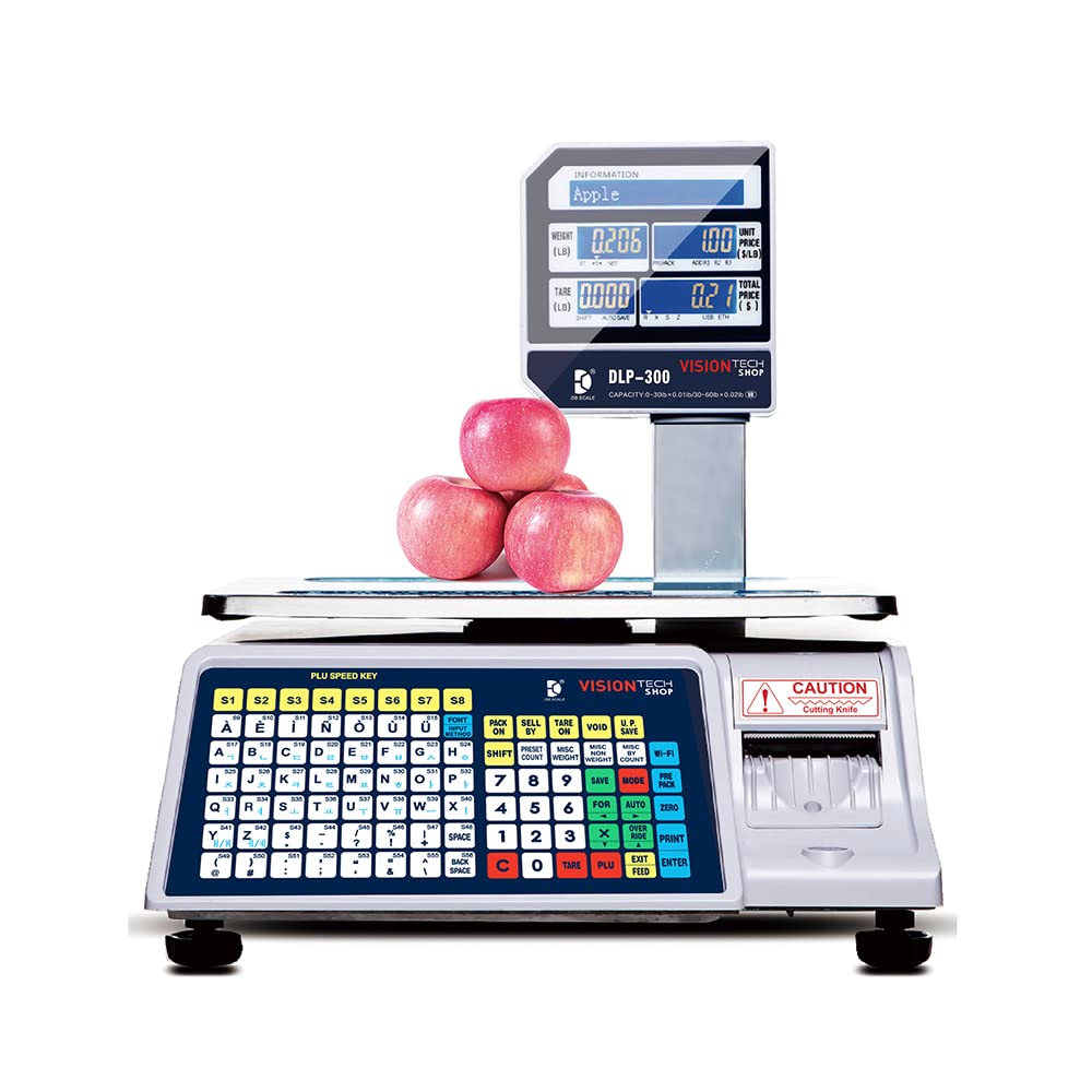 VisionTechShop DLP-300 Label Printing Scale Pole Display, 30/60lbs Capacity, 0.01/0.02lbs, NTEP Legal for Trade
