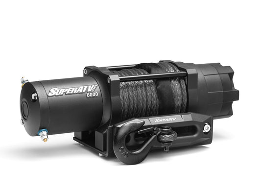 SuperATV Black Ops 6000 LB Winch Kit For UTV/ATV | Includes 50' Synthetic Rope | Permanent Magnet DC 12V, 1.9 HP Motor And More