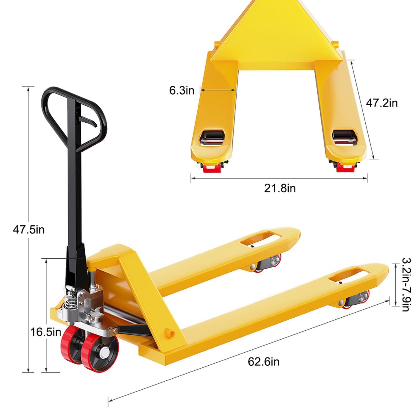 Xorxels Manual Pallet Jack Truck 6600 lbs Capacity, 22" x 47" Forks, Heavy Duty Pallet Truck with Leak-Proof Hydraulic Pump Durable Nylon Caster for Factories, Warehouses (Nylon Caster)