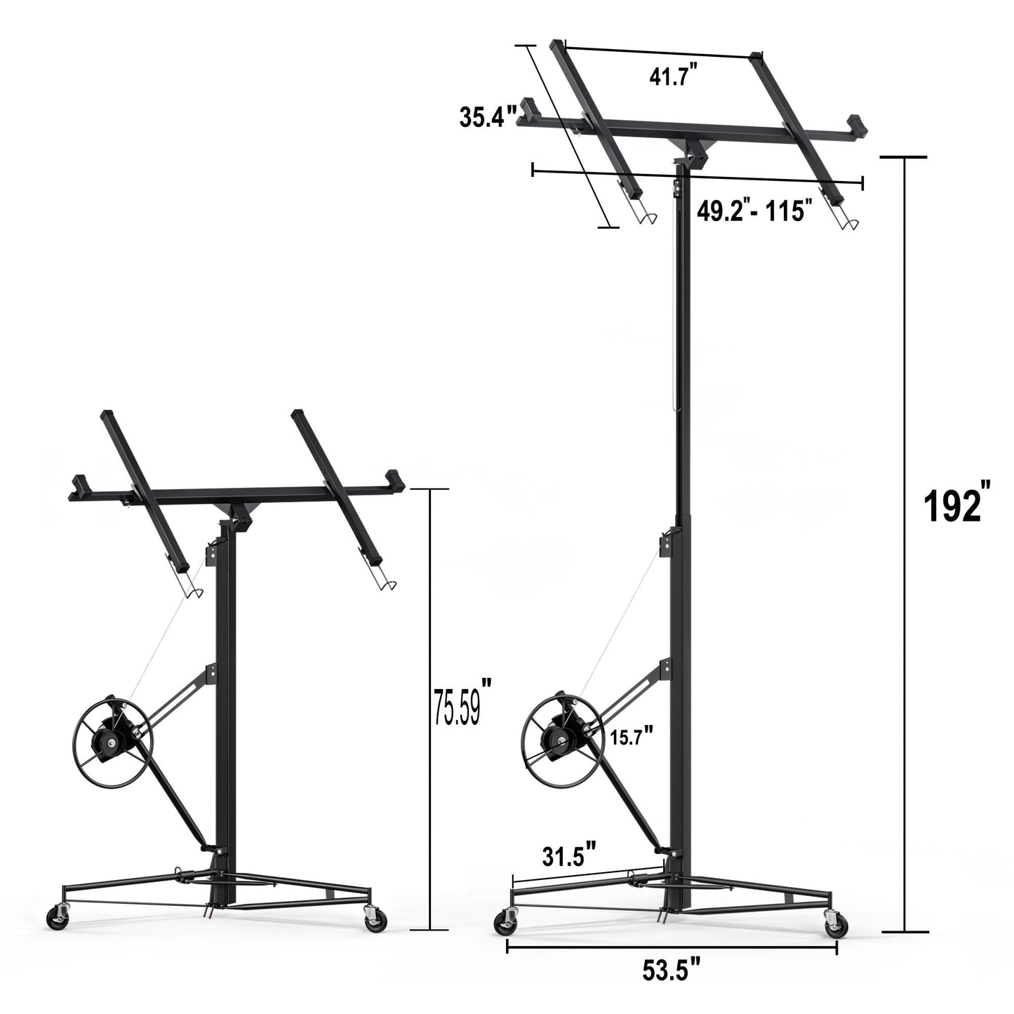 GarveeTech Drywall Lift 16 ft,Drywall Rolling Lifter Panel,150 LBS Heavy Duty Sheetrock Lift,Drywall Lift Panel Hoist Jack with 360° Adjustable Telescopic Arm & 3 Lockable Wheels