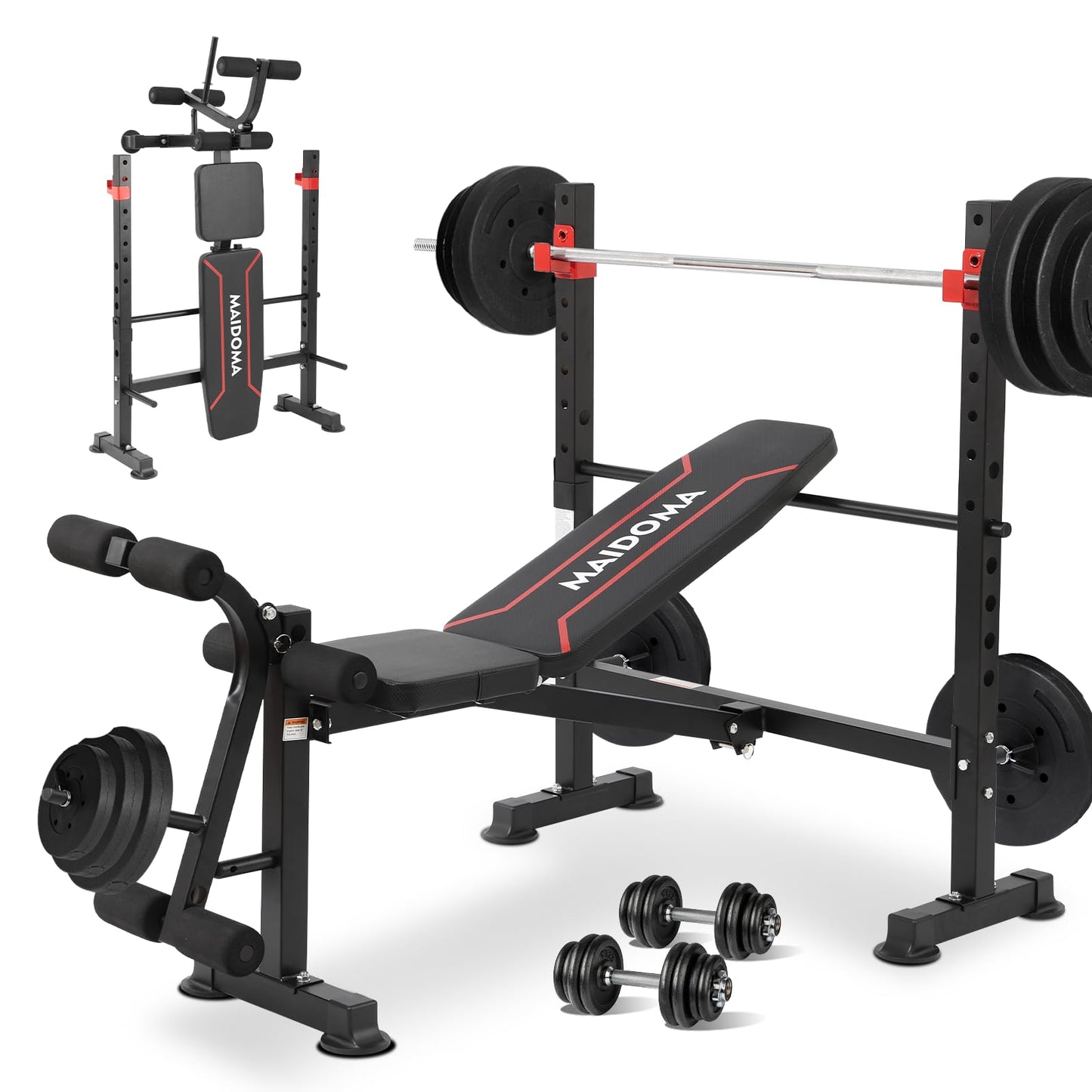 Standard Weight Bench Set with Leg Extension and Leg Curl, Adjustable Bench Press Set with Squat Rack, Foldable Flat Incline Decline Workout Bench for Home Gym Full Body(US Stock)