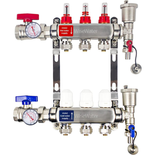 AB 3 Loop PEX/Radiant Manifold, 1/2 Inch Compatible Outlets, Up to 1.3 GPM Flow Valve for Hydronic Radiant Floor Heating(1/2" Connectors Included)