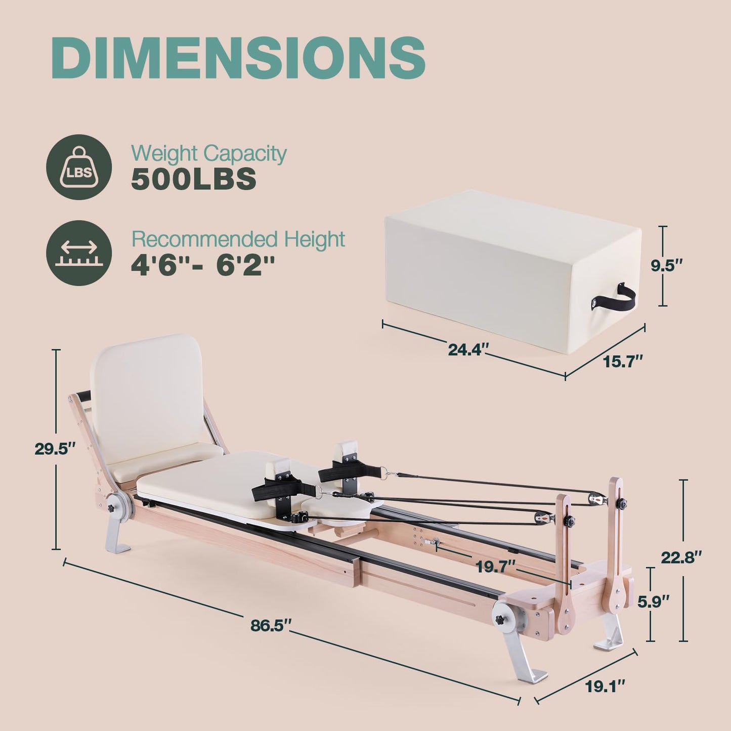 ARKANTOS Pilates Reformer Machine, Adjustable Maple Wooden Frame, Includes Reformer Box & Padded Jump Board for Studio-Grade Home Workouts