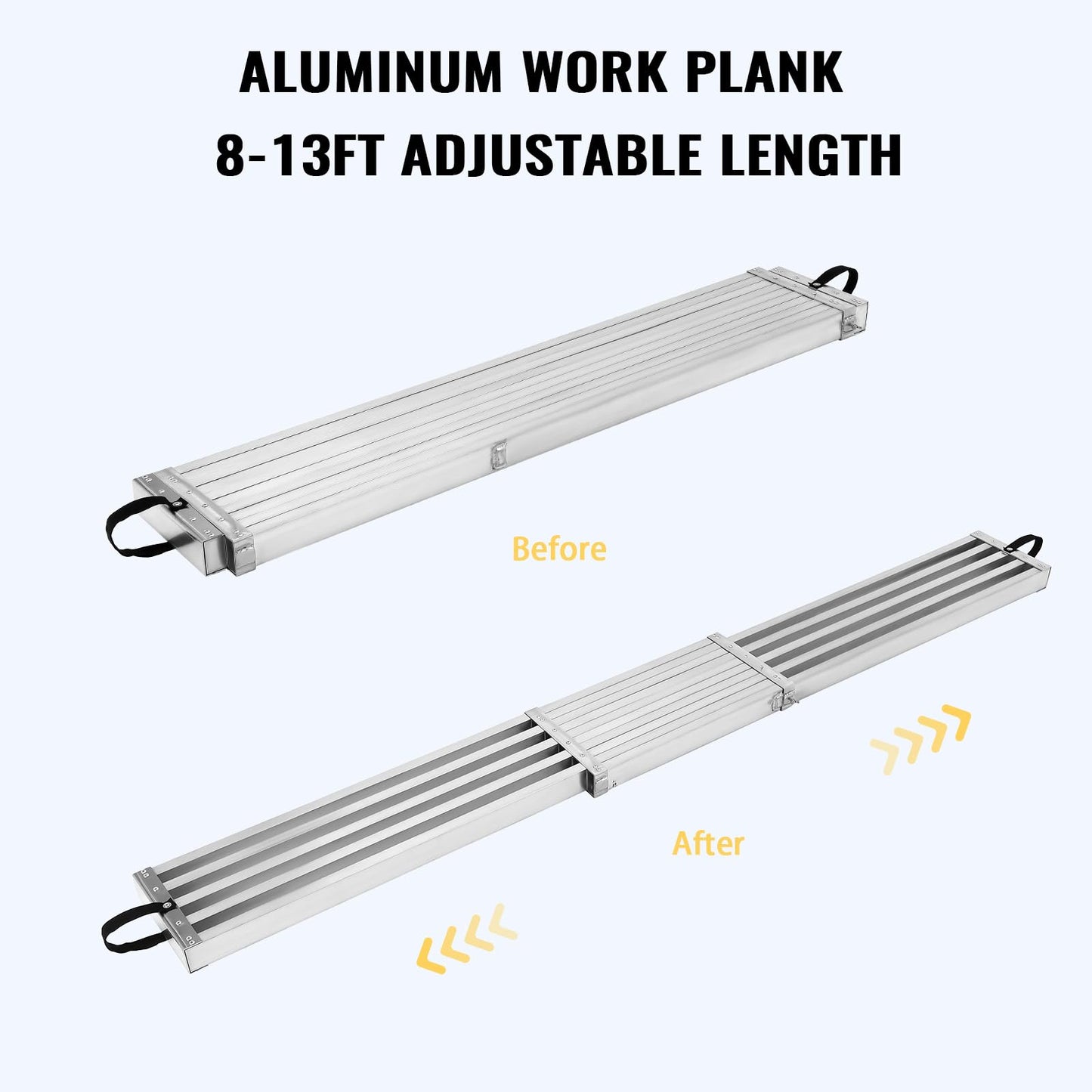 8-13ft Telescoping Work Plank, Aluminum Adjustable Scaffold Platform with Skid-Proof Surface, Ladder Accessory, 440 lbs Capacity, Extension Plank for Safe Work