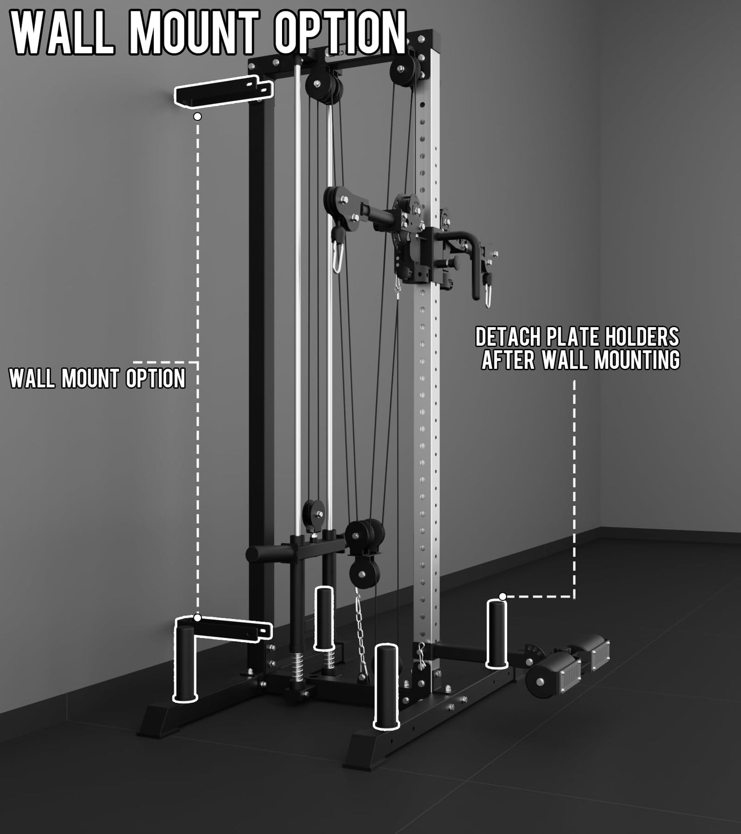 Eonfit E1 2.0 Wall Mounted & Free Standing Cable Machine for Home Gym, LAT Pulldown, Functional Trainer, Cable Crossover Machine Workout Station Pulley System Cable Tower with Leg Holder, Foot Board