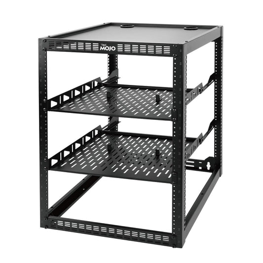 Tecmojo 16U Open Frame Network Rack for IT & AV Gear, AV Rack Floor Standing or Wall Mounted,with 2 PCS 1U Rack Shelves & Mounting Hardware,Network Rack for 19" Networking,Audio and Video Device