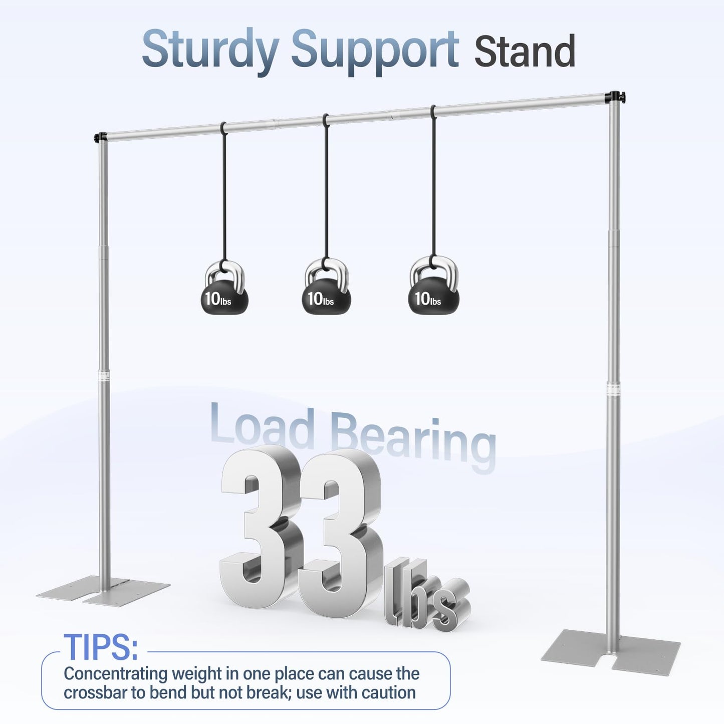 EMART Heavy Duty Backdrop Stand, 10x10Ft Adjustable Pipe and Drape kit with 9.26 LBS Steel Flat Base, Sturdy Metal Diy Photo Background Frame for Parties, Events, Wedding, Photography - Silver