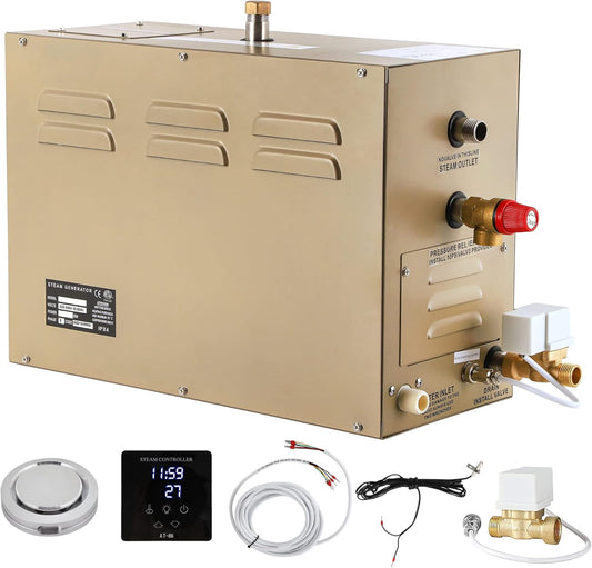 CGOLDENWALL 5KW Commercial Self-Draining Steam Generator Shower System Home Steam Bath Spa Generator 30 min to 12 Hours with Auto Drain 95-131℉ for Suitable Space Heating 5 m³/176 Cubic feet (5KW)