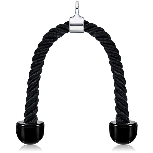 tchrules Universal Tricep Rope Pull Down - 28 Inch Heavy Rope Length, Easy to Grip & Non Slip Cable Attachment, Suitable for Professional Gyms (Black)