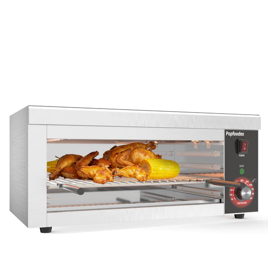 Popfoodex Salamander Broiler, 1500W Electric Cheese Melter w/ 550°F Heating and Stainless Steal Body, Commercial Broiler w/Removable Crumb Tray, Salamander Grill For Pizza, Grill Steaks, Sandwiches