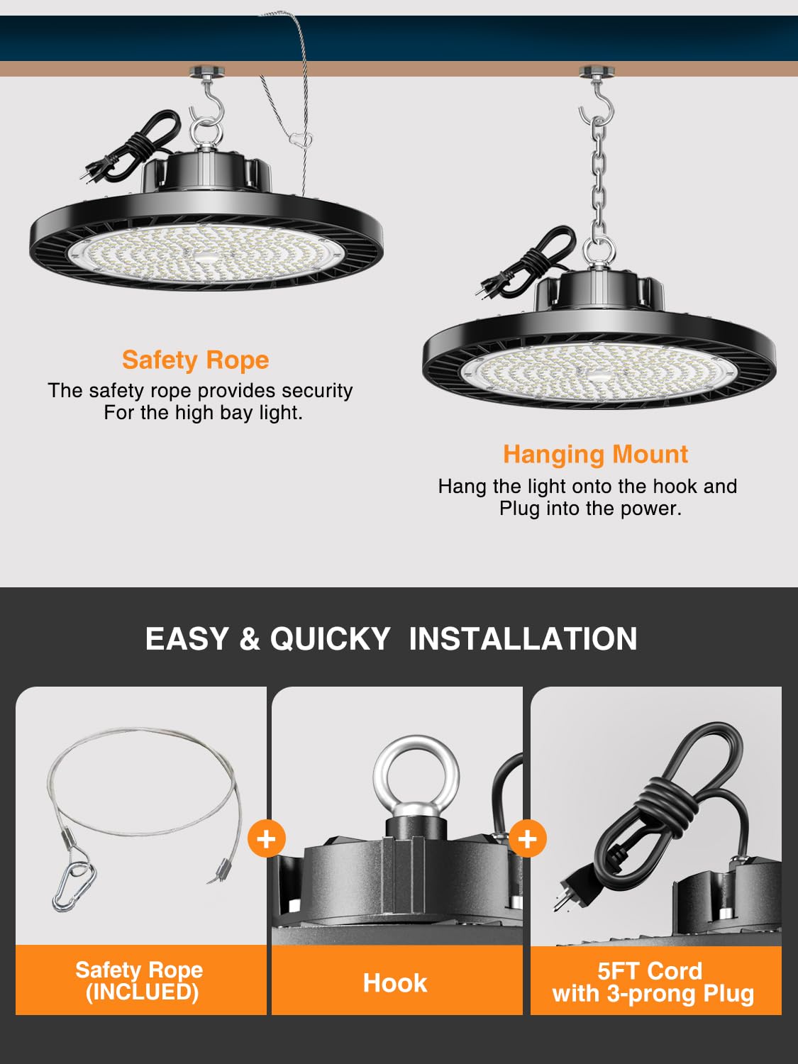 ONLYLUX UFO LED High Bay Lights 5000K 150W 6 Pack, Led Shop Lights Commercial Bay Lighting for Garage Workshop Warehouse, Super Bright Daylight, 22500 LM, 120V, Power Cord Included