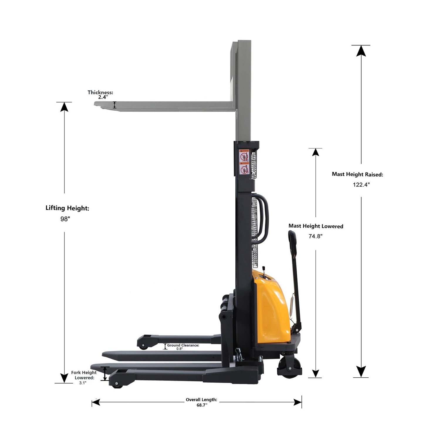 APOLLOLIFT Semi Electric Stacker, Pallet Stacker 98inch Lifting Height Material Lifter for Warehouse 3300lbs Capacity Straddle Legs with Adjustable Forks