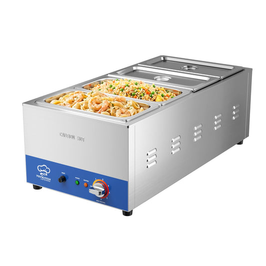 TOPKITCH ETL Listed 4-Pan Commercial Food Warmer with Seamless One-piece Tank & 4 of 1/3 Size GN Pan,120V 1500W Countertop Soup Station Steam Table for Buffet,Parties and Restaurants