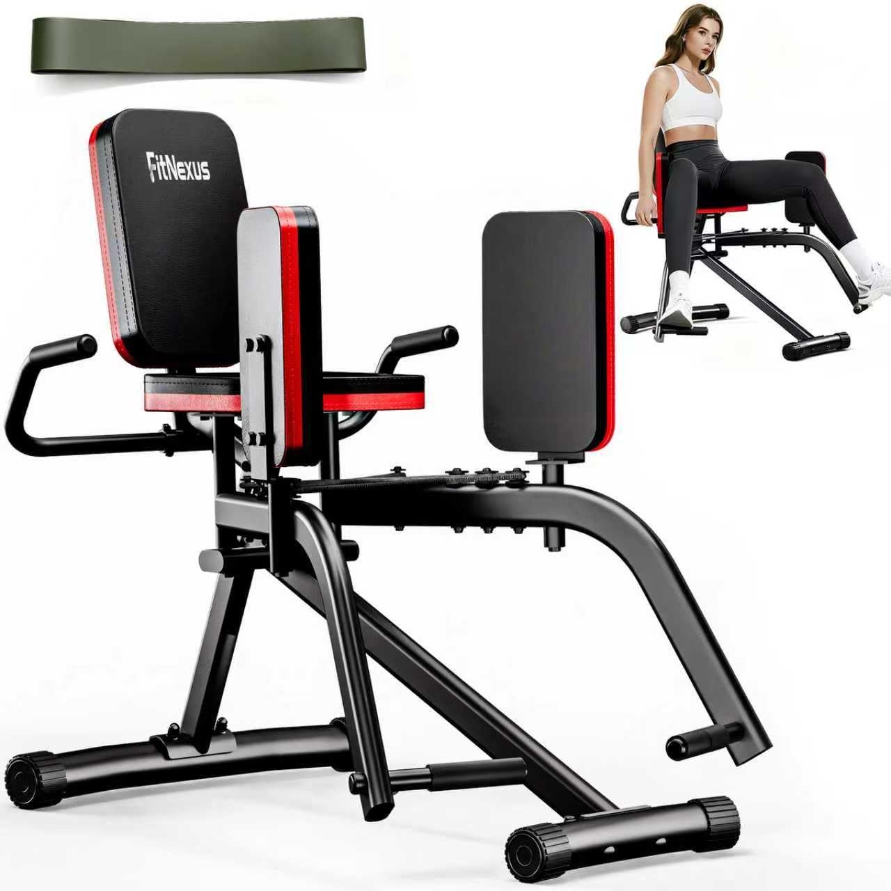FitNexus Hip Abductor Machine for Women/Men, Compact Glute Machine & Leg Exercise Equipment with Resistance Band, 6-Level Adjustable Booty Builder for Home Gym, Ultra Quiet, 360° Adjustable Leg Pads