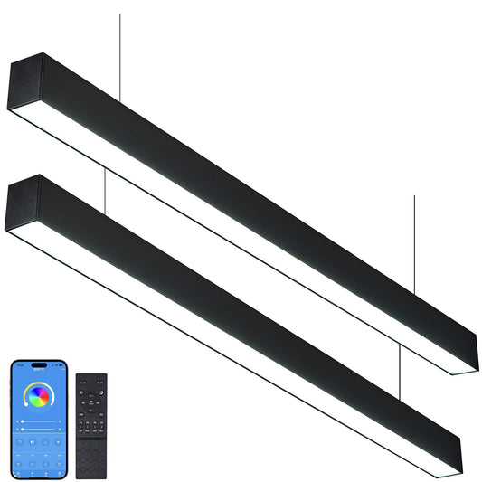 8FT Linkingable LED Linear Light, 100W 15000lm Dimmable Suspended Linear Light, 3000-6000K Color Changing, Prefect for Office Shop, Gym ETL-Listed 2-Pack
