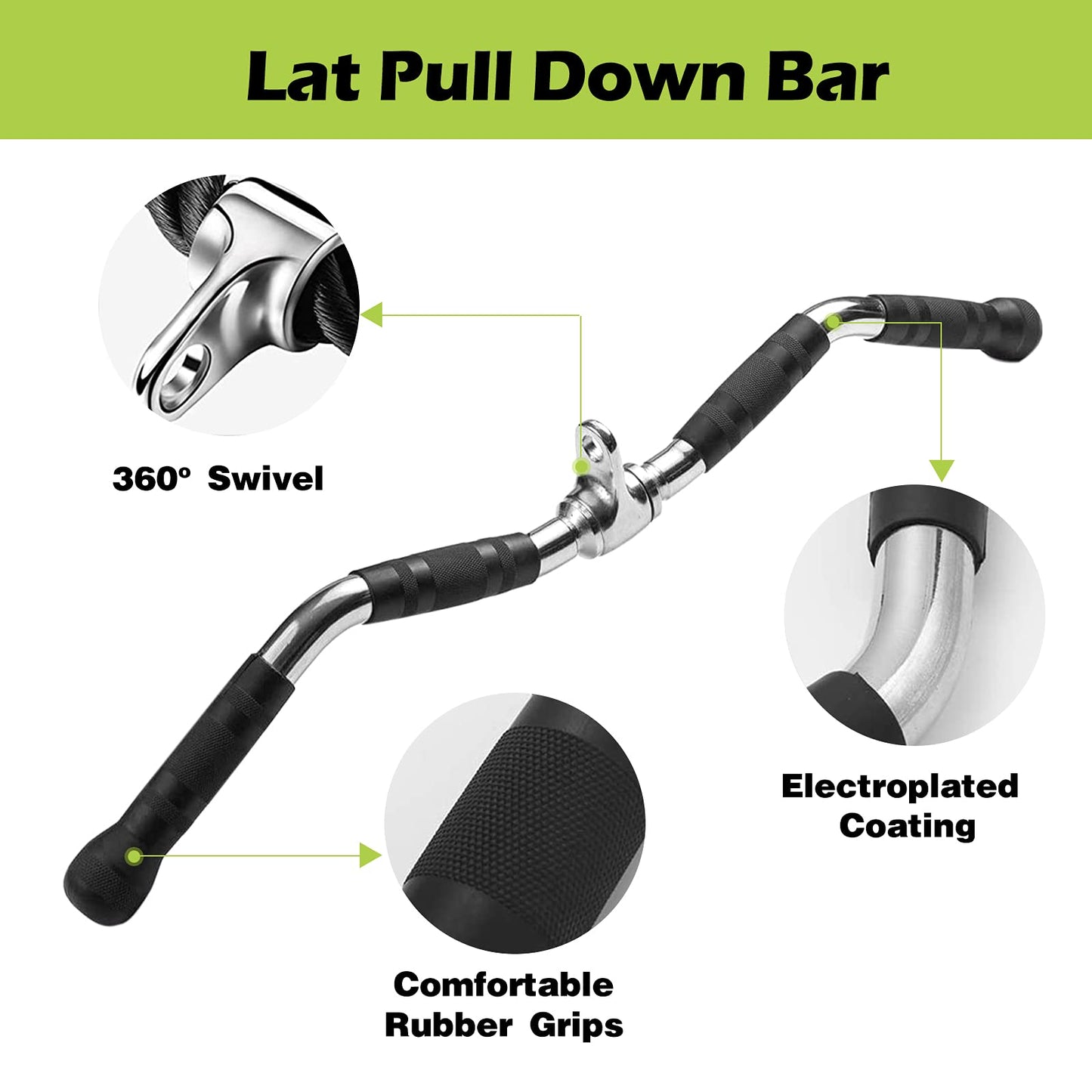 6 Pieces Cable Machine Accessories Set - LAT Bar Cable Machine Attachment, Double D Handle, V-Shaped Bar, Tricep Rope, Rotating Straight Bar & Ankle Straps, for Arm Strength Workout Training