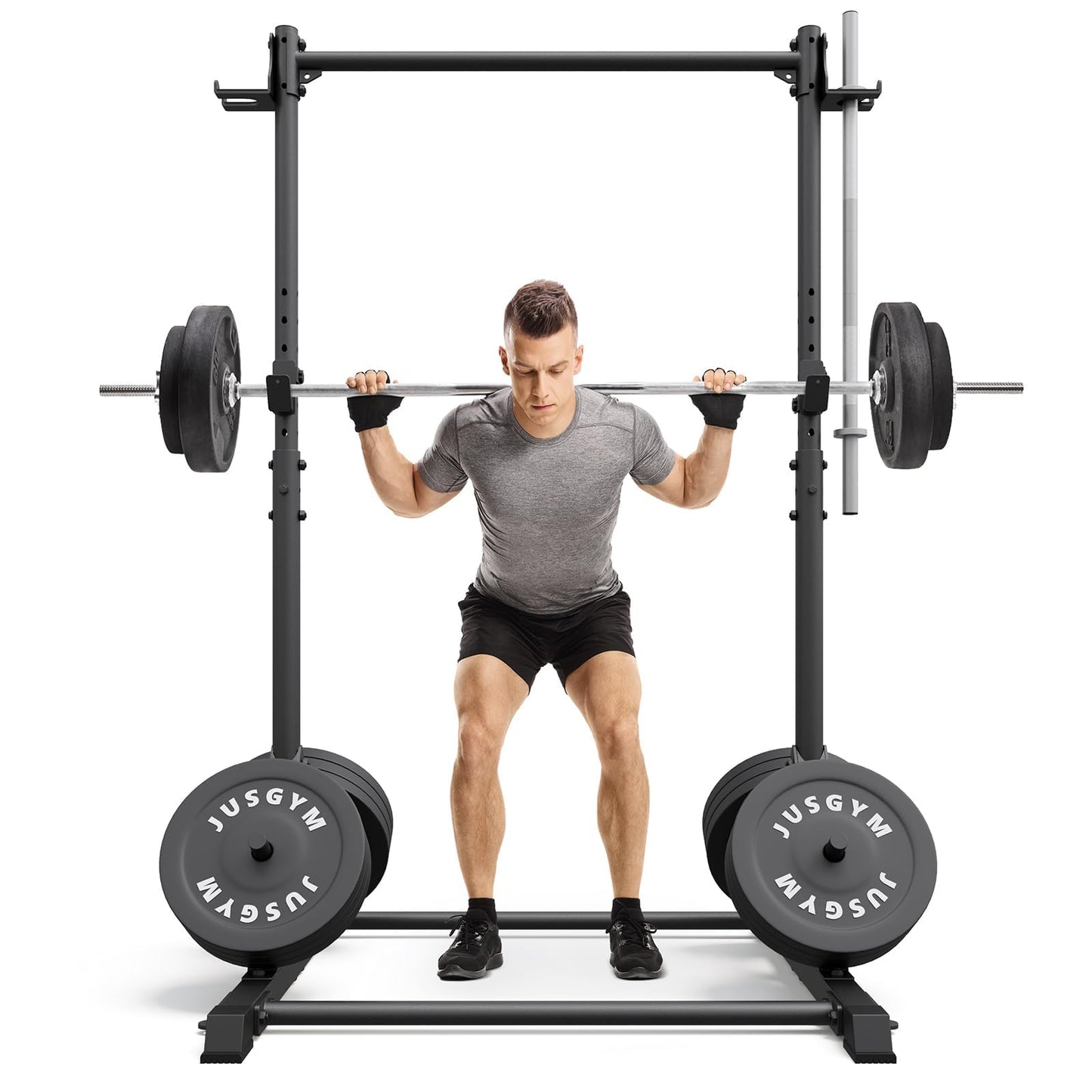 Jusgym Squat Rack with Pull Up Bar, Heavy Duty 600LBS Weight Capacity Squat Rack for Home Gym, Adjustable Multi-Functional Power Racks Strength Training Fitness Equipment