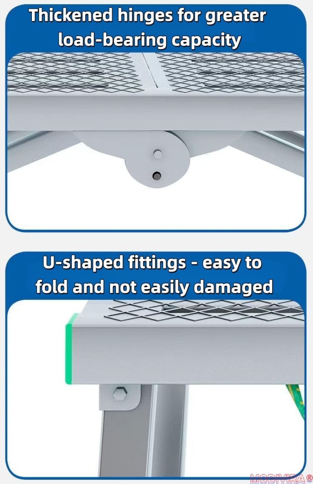 Modivira Folding Scaffolding with Adjustable Heights Heavy Duty Portable Steel Ladder with Non-Slip Feet for roof Cleaning Paint Home Improvement (A,62.99" * 15.75")