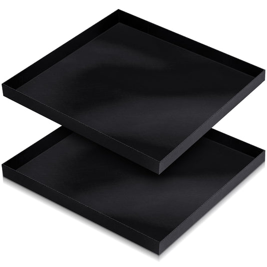 Teenyyou 2 Pcs 13.5'' x 13.5'' x 1'' PTFE Solid Oven Basket, Cooking Oven Trays, Non stick Kitchen Cooking Basket, Black Baking Sheet, Trays for Accessories Chips Chicken Wings Bread Heating