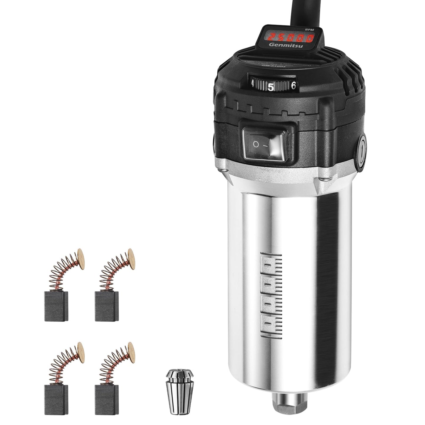 Genmitsu 710W CNC Compact Router 65mm Diameter, Spindle Motor with LCD Digital Display 6 Adjustable Speeds, 1/8” ER11 Collet, 4 Carbon Brushes, for CNC Milling Machine