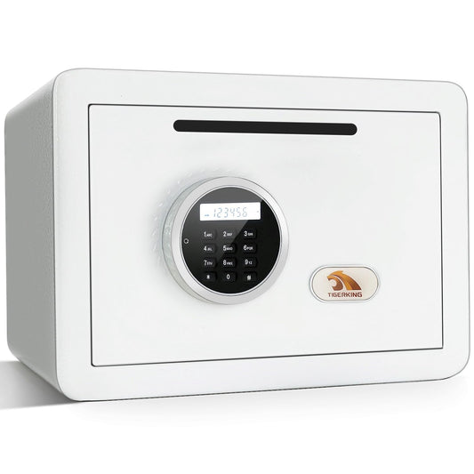 TIGERKING Small Drop Safe, 20 lb Steel Body, 1.2 Cu Ft White Cash Depository Safe with Digital Keypad, Alarm System, Dual Bolts for Small Business