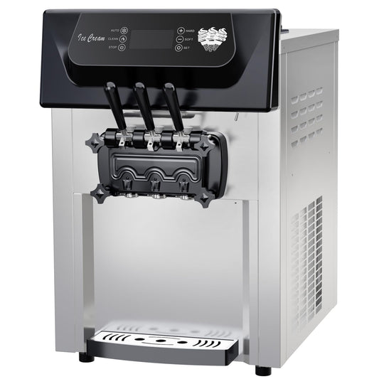 2200W 2+1 Flavor Commercial Soft Ice Cream Maker Machine, 5.8-8 Gal/Hr Countertop Soft Serve Machine with LCD Display, Auto Clean High Productivity for Restaurant