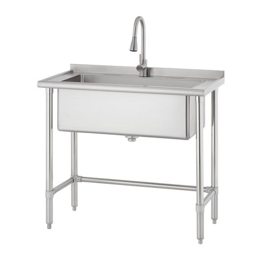 NEAT by TRINITY EcoStorage Stainless Steel Utility Sink, Oversized Freestanding Single Bowl Utility Sink, Pull-Out Faucet, Garage, Laundry Room, Business, NSF Certified, 40"W x 22"D x 50"H (NHA-0319)